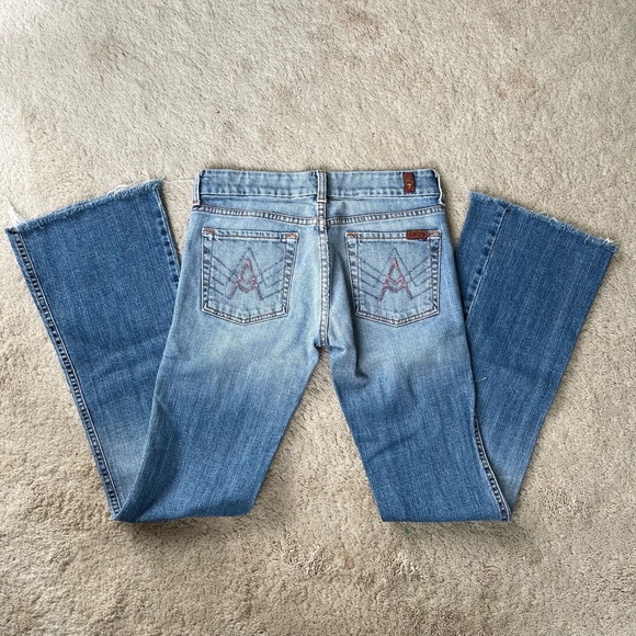7 For All Mankind "A" Pocket Y2K Pink Stiching Low Rise Boot Cut Jeans Size 27 - Picture 3 of 8